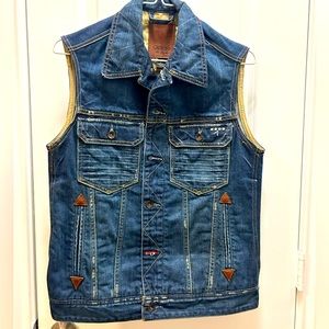 Guess Jacket Women’s S Blue Denim Vest Sleeveless Button Up Pockets
